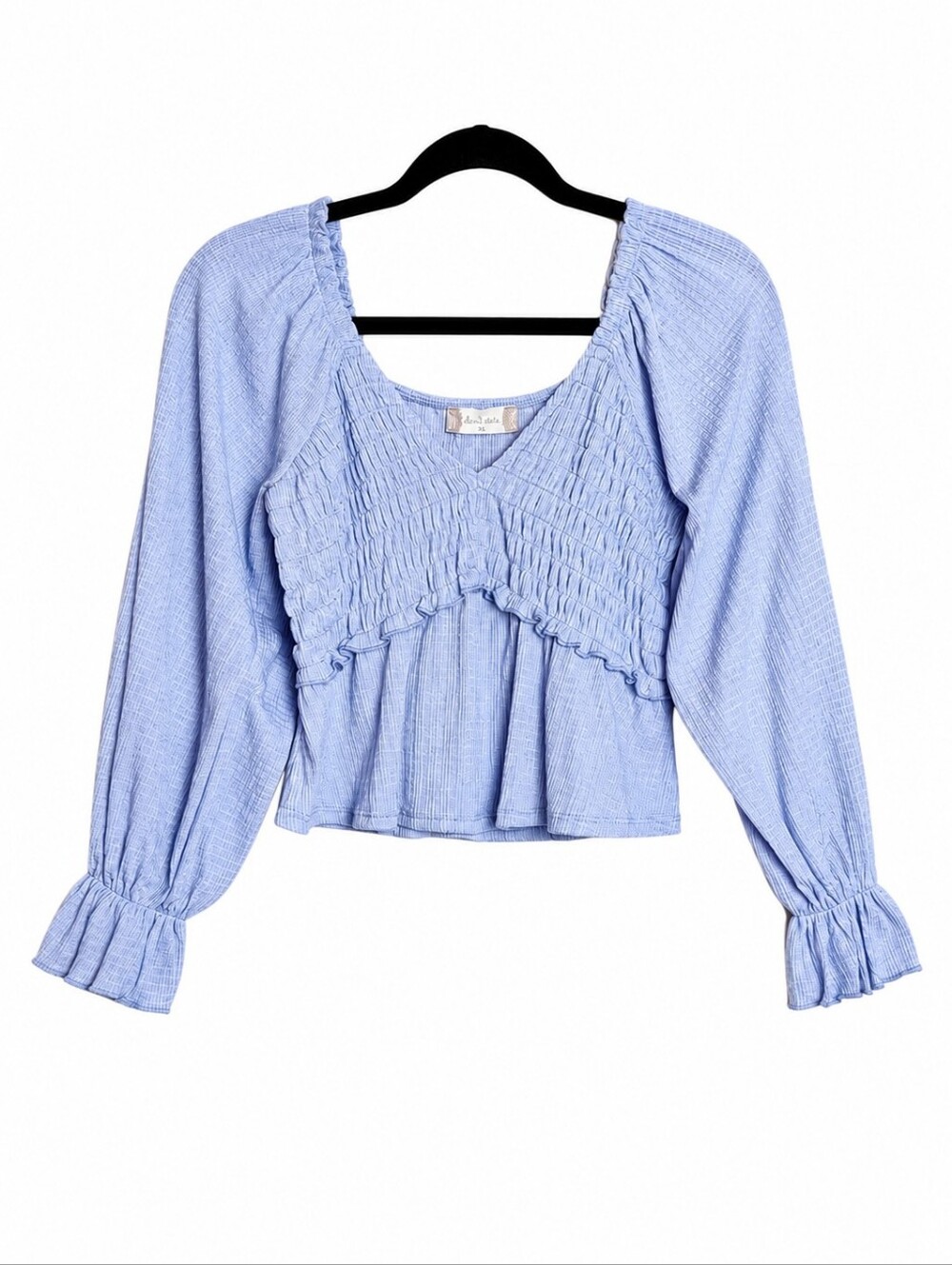 Altar'd State Smocked Peplum Crop Top Periwinkle Blue Long Sleeve XS